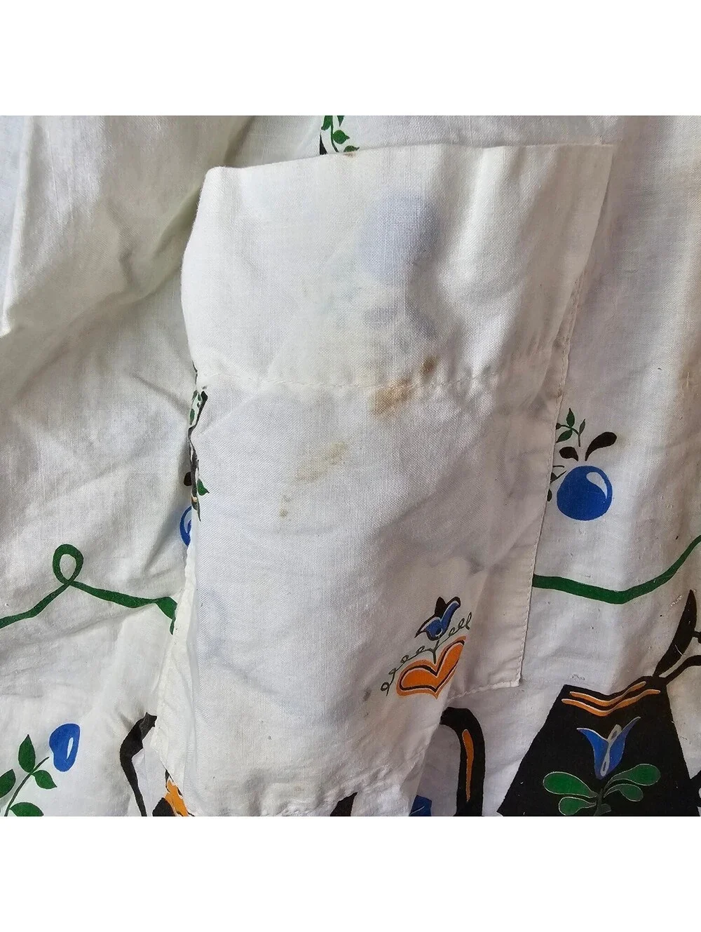 Vintage Half Apron White Kitchen Pot Coffee Tea Kettle Print Retro Tie Waist